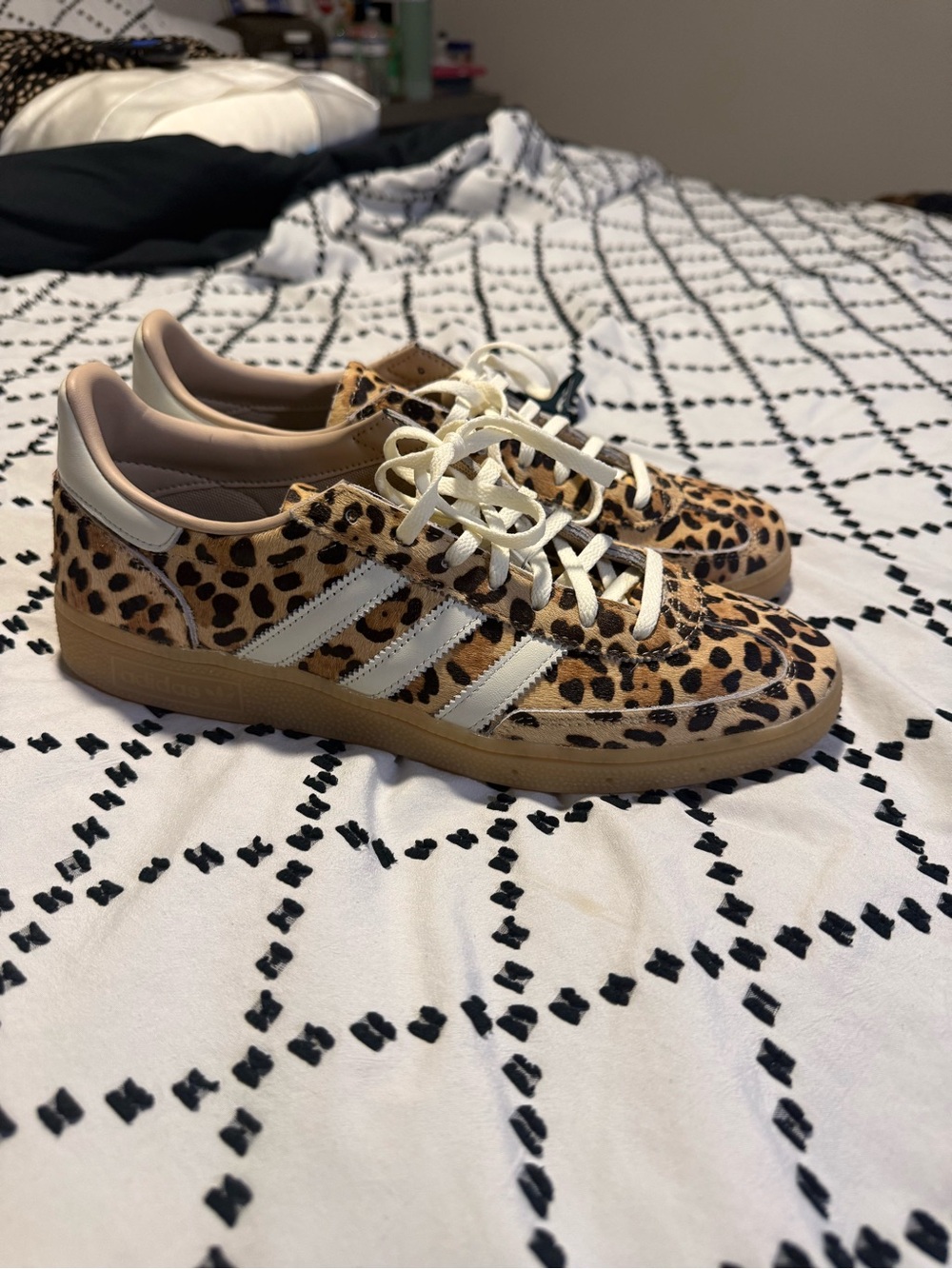NWOT Adidas’s Spezials Leopard Print Sneakers with cream and green laces